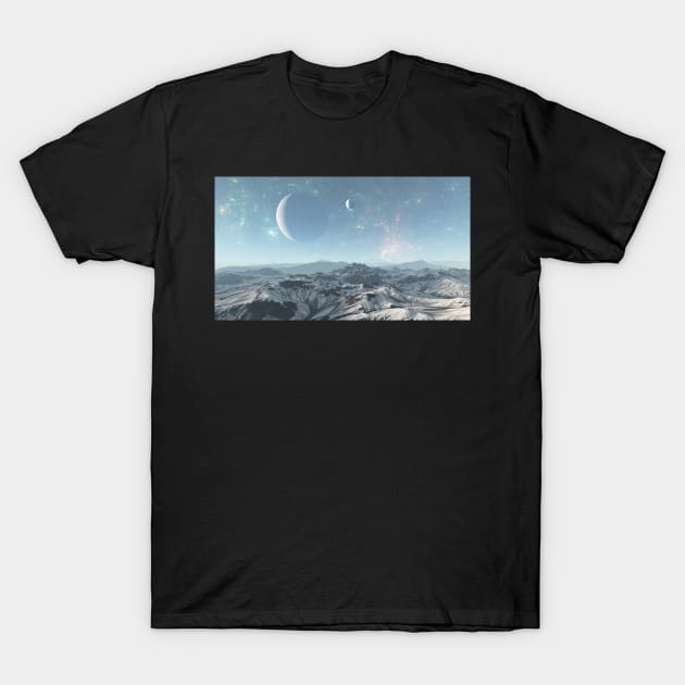 Alien planet cold mountain T-Shirt by Ryan Rad